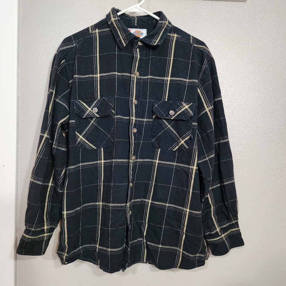 Dickie's Plaid Shirt Button Up Men's Size XL Navy Blue